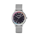 Orologio rotondo argento Sparkling Rainbow Sunray Black Milanaise argento