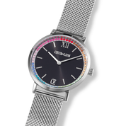 Orologio rotondo argento Sparkling Rainbow Sunray Black Milanaise argento