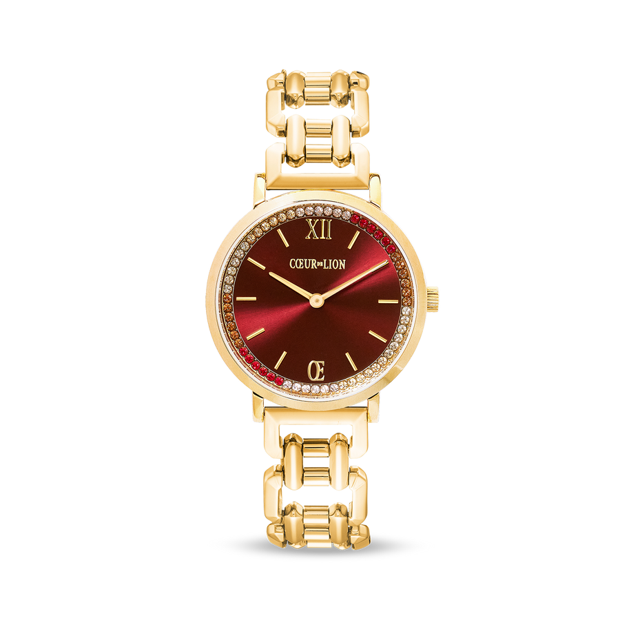 Set regalo Orologio Rotondo Festive Rosso e Bracciale Wave Cube Flow oro-marrone