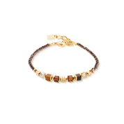Set regalo Orologio rotondo Sparkling marrone e Bracciale Wave Cube Flow oro-marrone