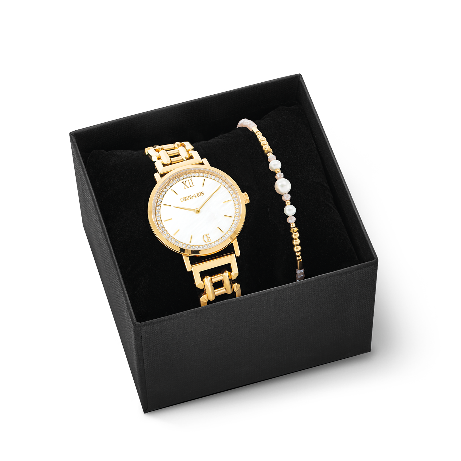 Set Regalo Orologio Rotondo Sparkling Madreperla & Bracciale Drops Oro