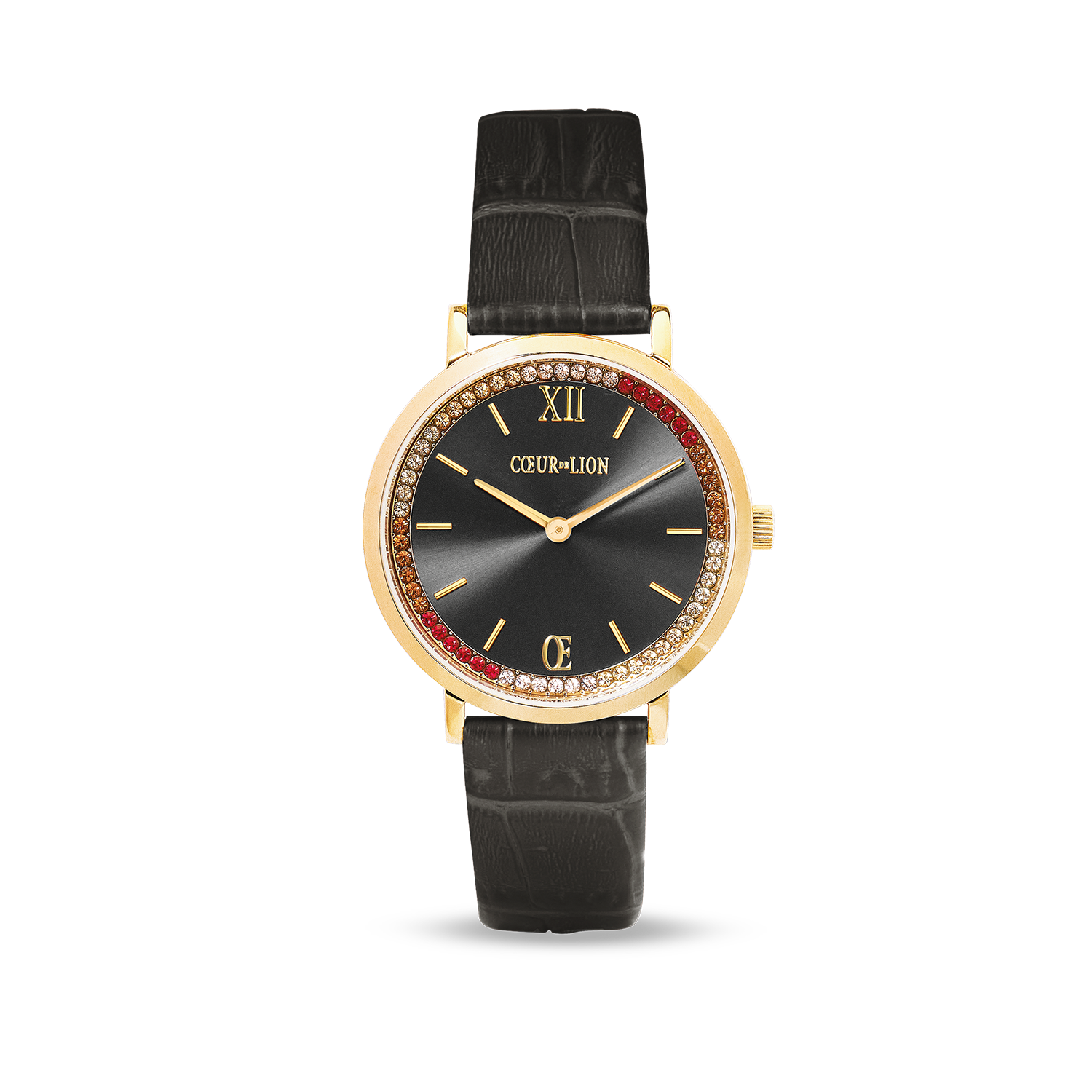 Orologio Rotondo Sparkling Sunray Pelle Grigio Scuro Oro