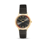 Orologio Rotondo Sparkling Sunray Pelle Grigio Scuro Oro
