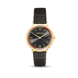 Orologio Rotondo Sparkling Sunray Pelle Grigio Scuro Oro