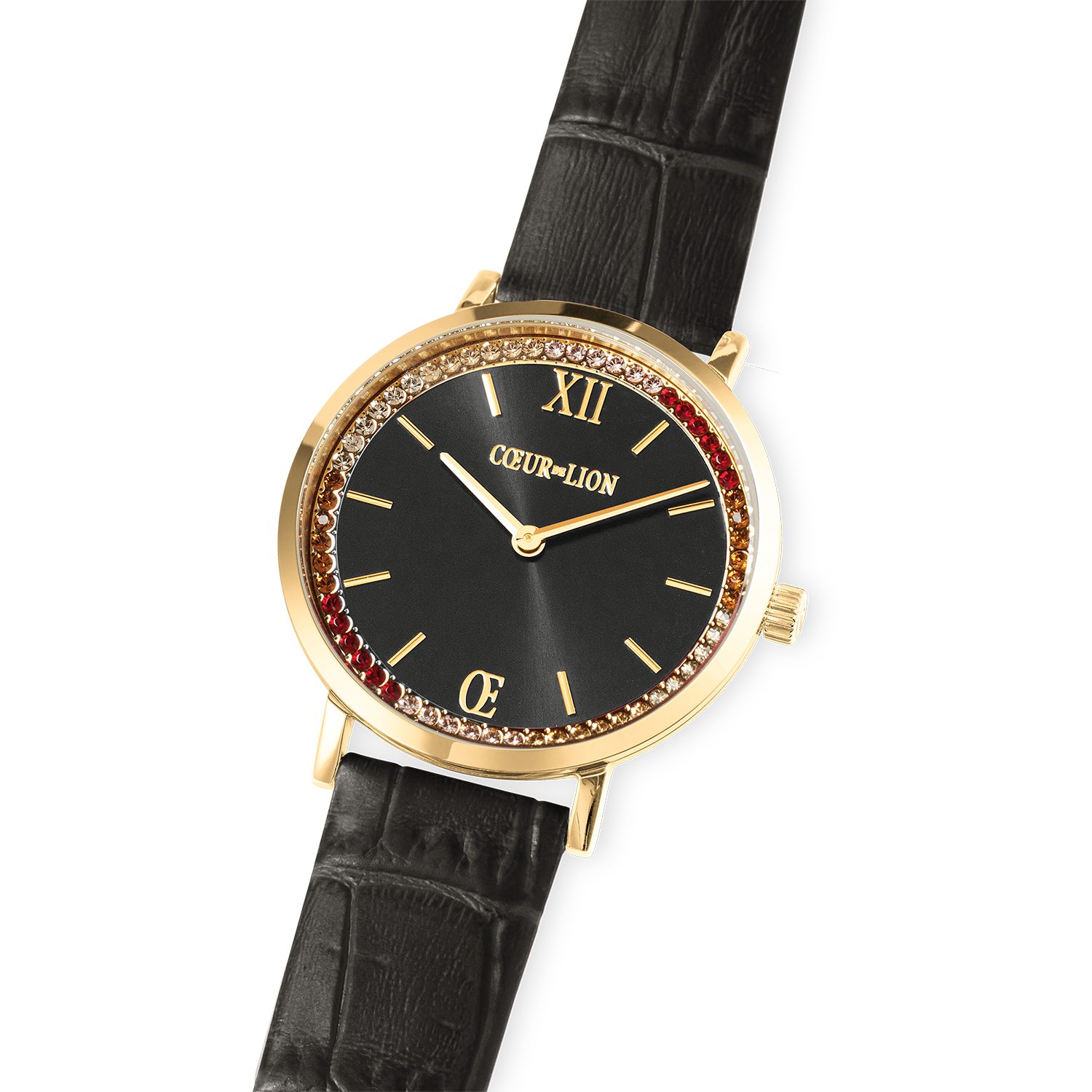 Orologio Rotondo Sparkling Sunray Pelle Grigio Scuro Oro