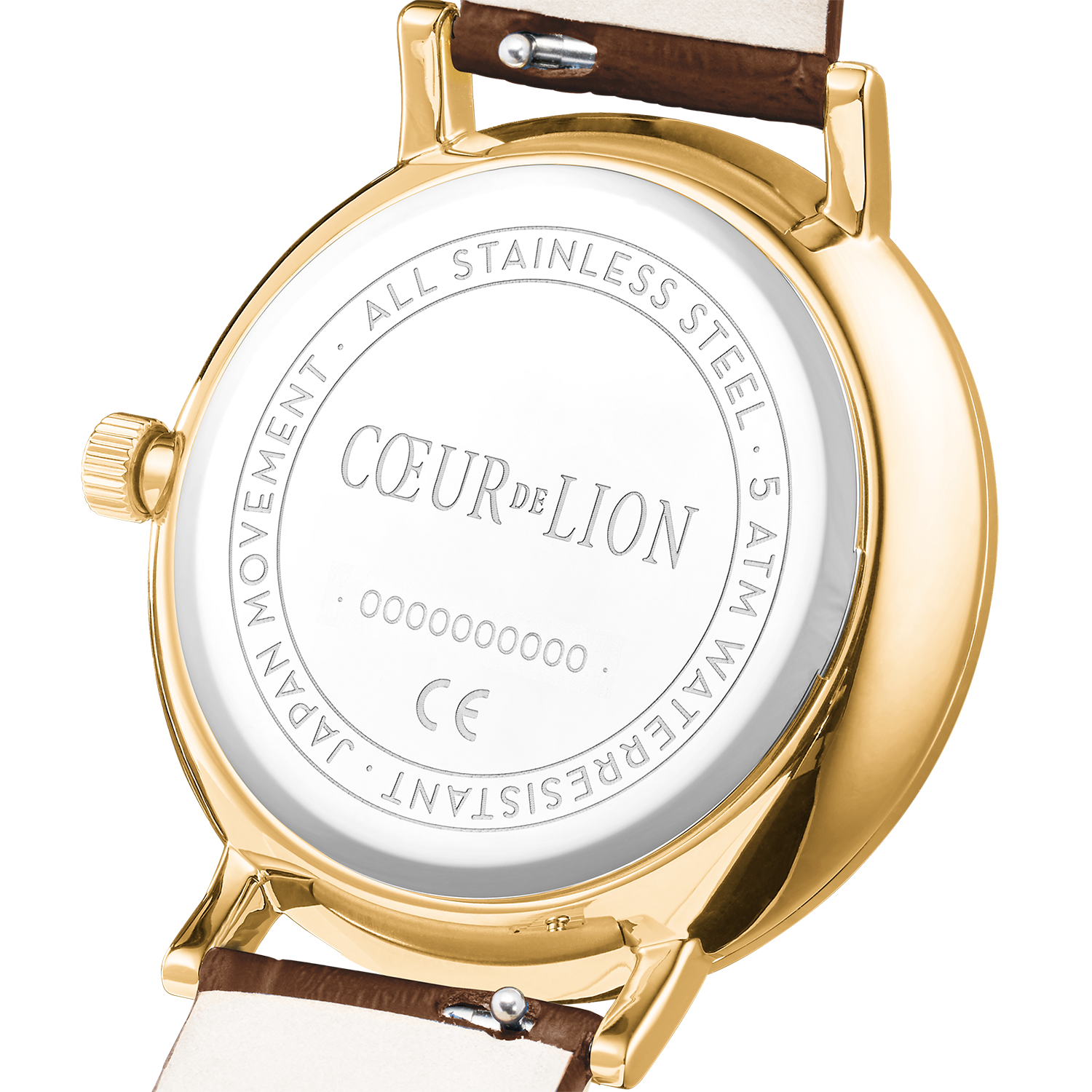 Orologio Round Sparkling Sunray Bracciale in pelle marrone oro