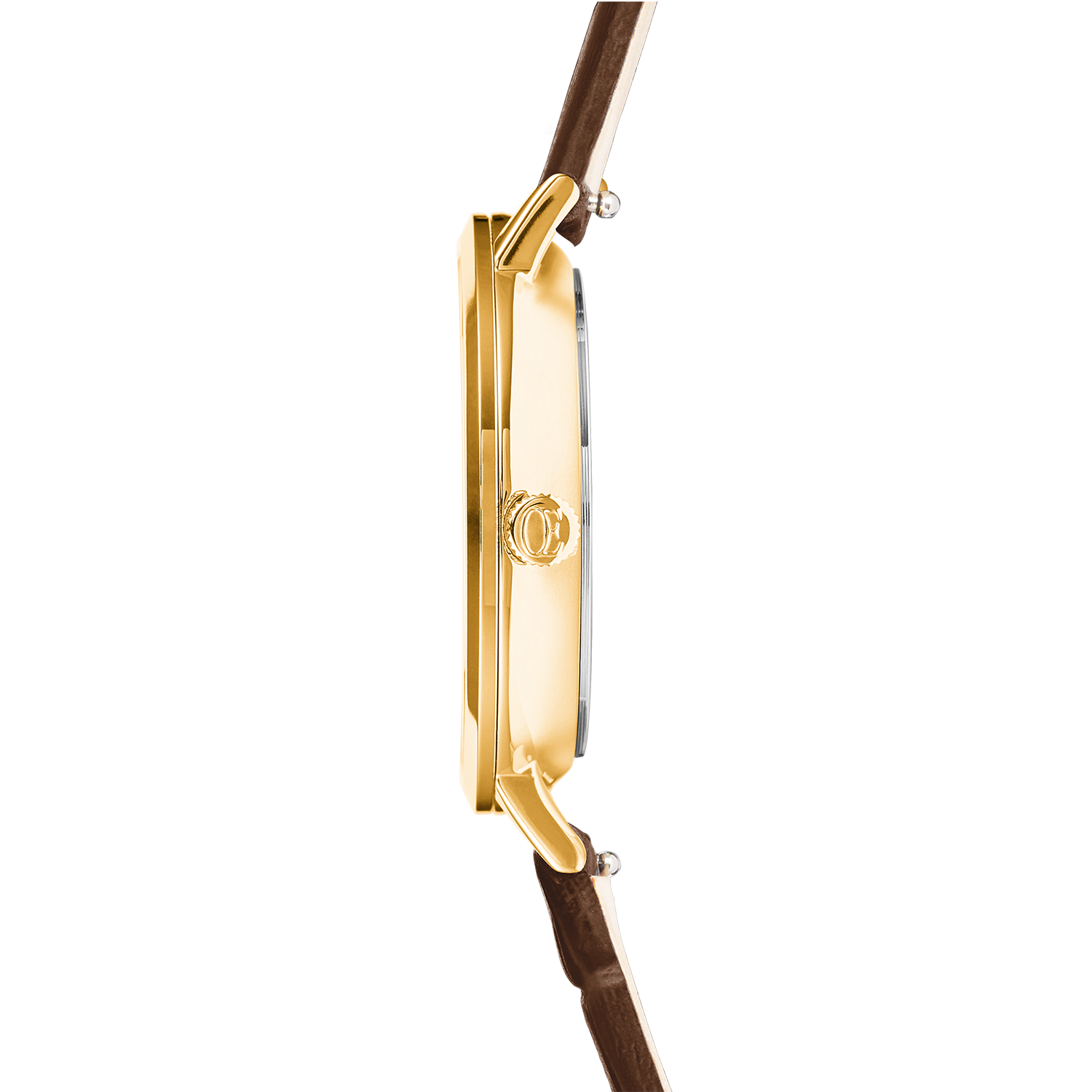Orologio Round Sparkling Sunray Bracciale in pelle marrone oro