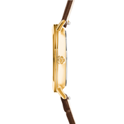 Orologio Round Sparkling Sunray Bracciale in pelle marrone oro