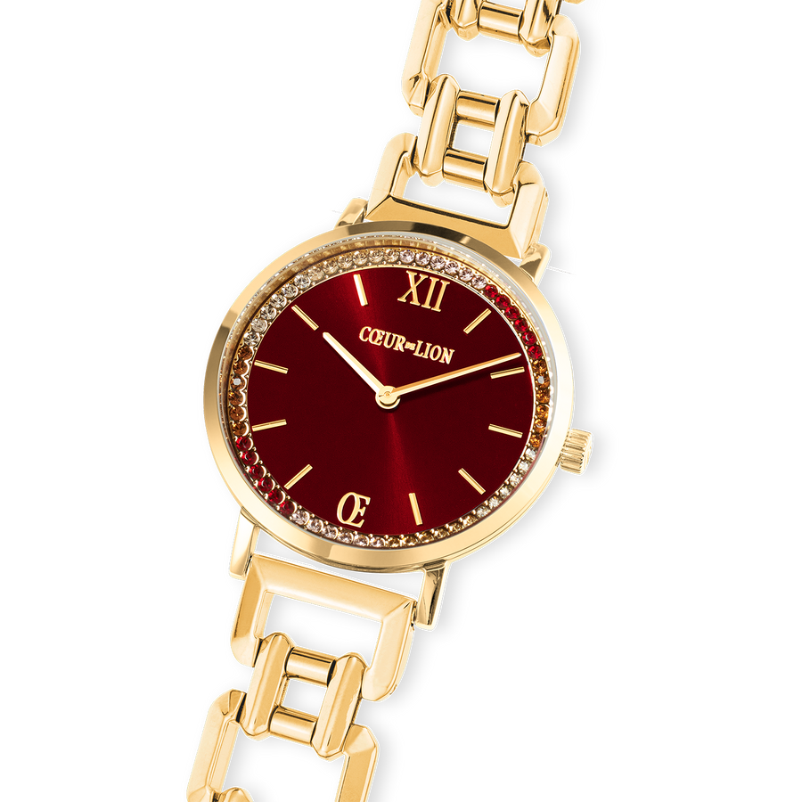 Orologio rotondo Festive Rosso Statement Gold