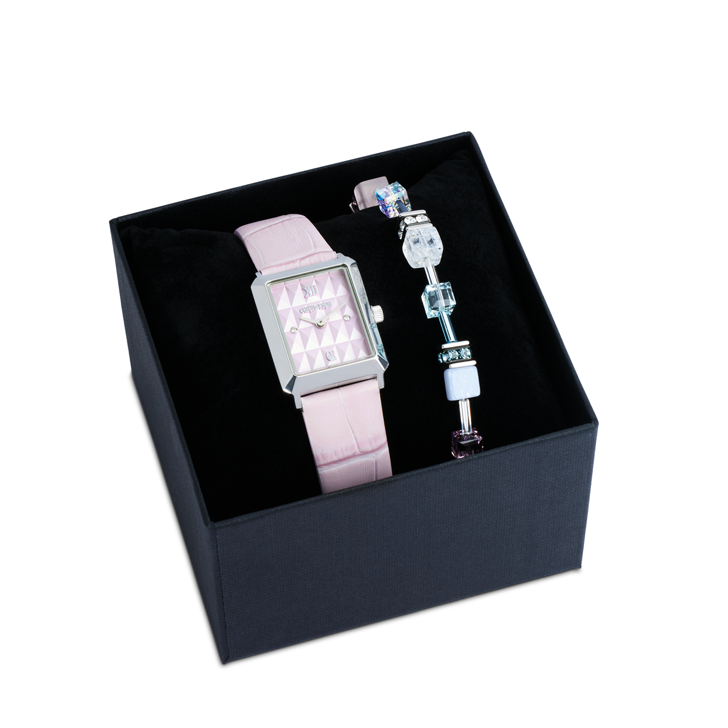 Orologio Iconic Spikes Rosé Argento & Bracciale Iconic Precious GeoCUBE® rosa-lilla