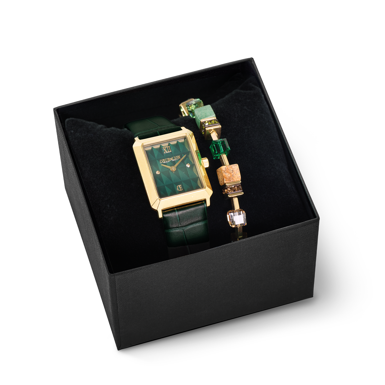 Set Regalo Orologio Iconic Spikes Forest Green Oro & Bracciale GeoCUBE® Emerald Garden