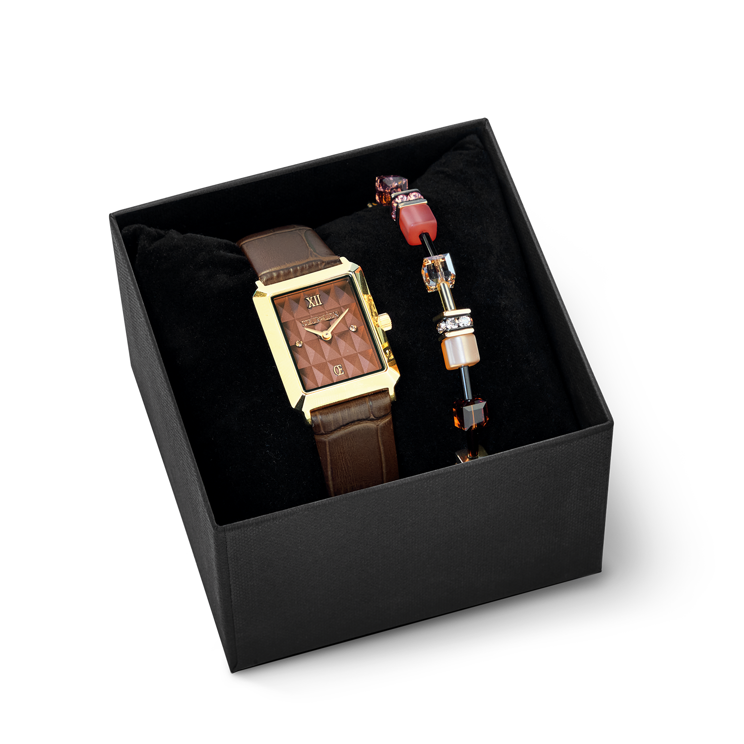 Set regalo Orologio Iconic Spikes Mocha Mousse oro & Bracciale Iconico GeoCUBE Earth Mirage