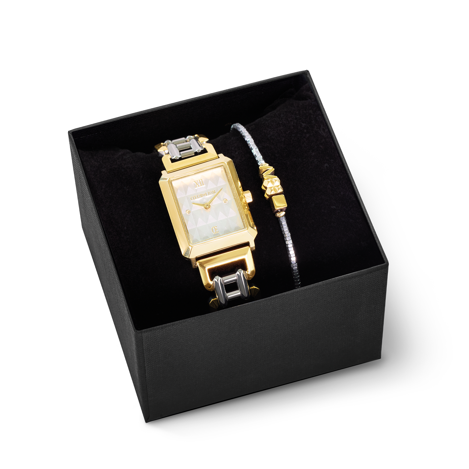 Set Regalo Orologio Iconic Spikes Statement Argento Bicolore & Bracciale Cube Trio Oro-Argento