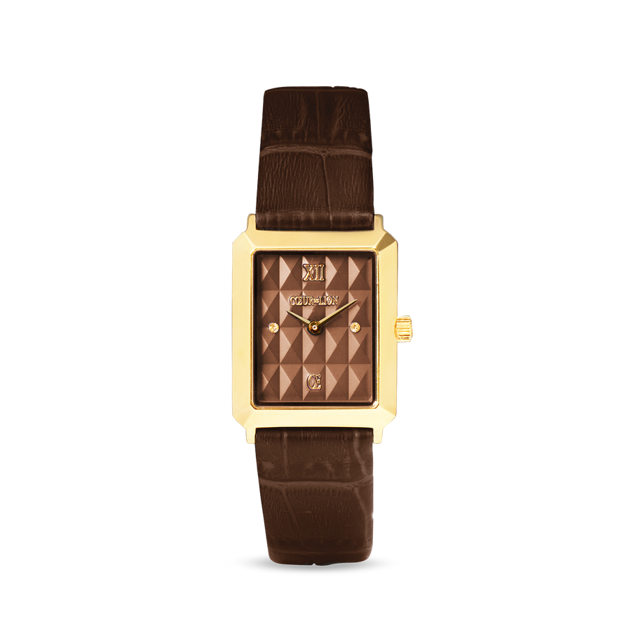 Orologio Iconic Spikes Bracciale in pelle Mocha Mousse Oro