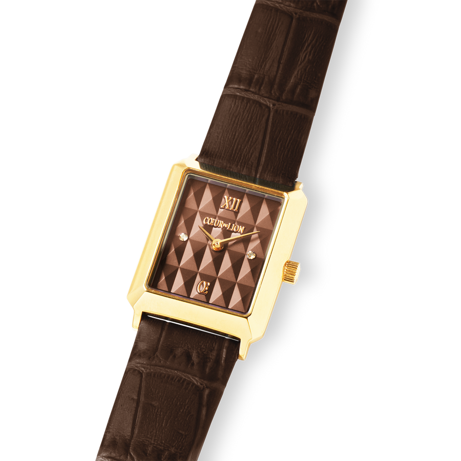 Orologio Iconic Spikes Bracciale in pelle Mocha Mousse Oro