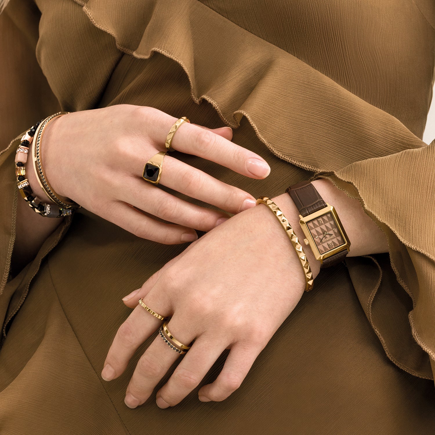 Orologio Iconic Spikes Bracciale in pelle Mocha Mousse Oro