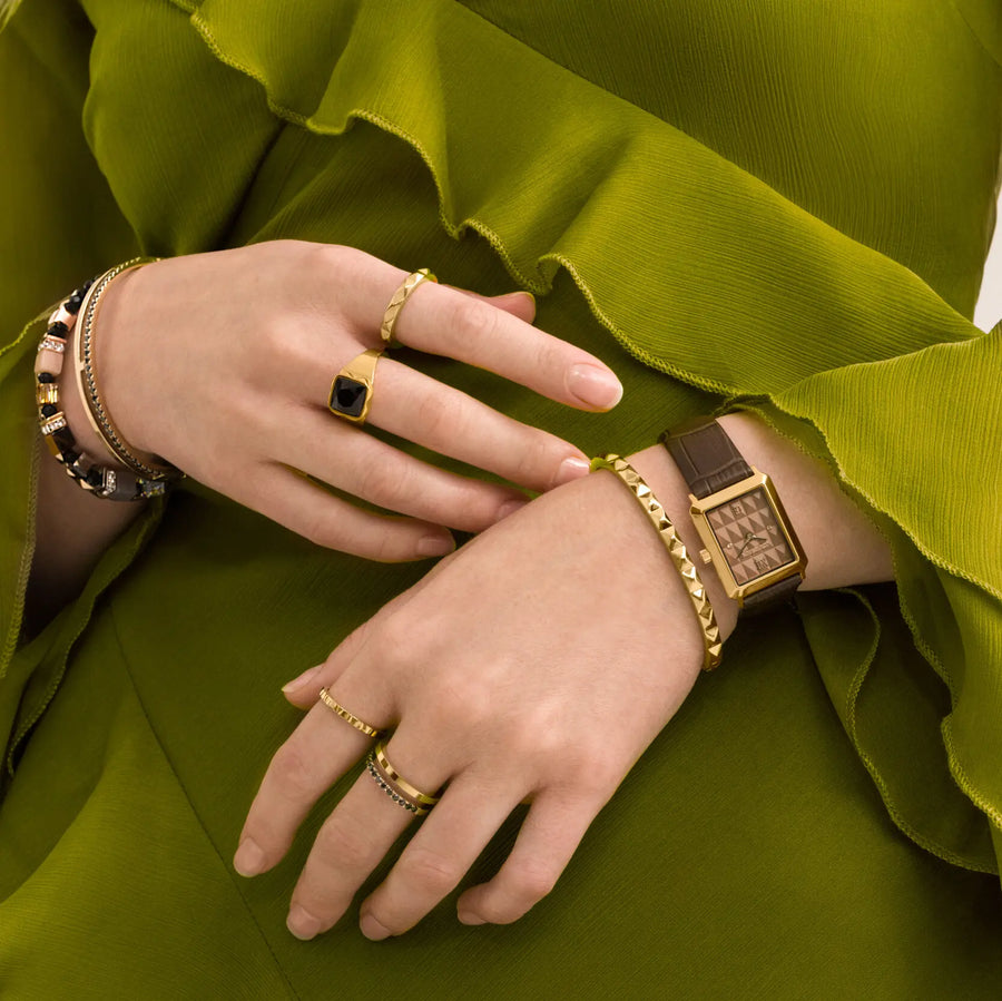 Orologio Iconic Spikes Bracciale in pelle Mocha Mousse Oro