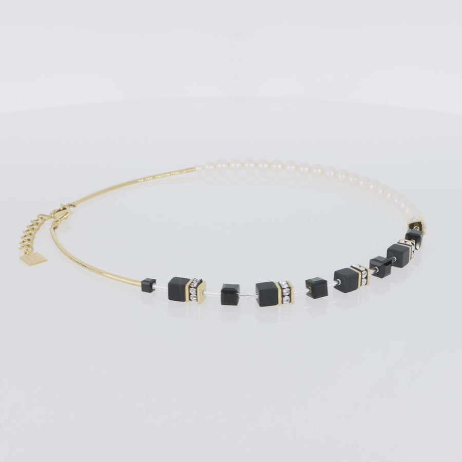 Collana GeoCUBE® Precious Fusion Pearls nero-oro