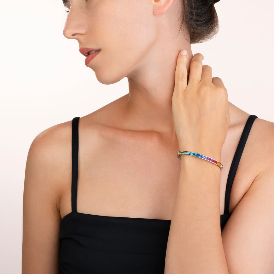 Bracciale acciaio inox e cristalli pavé multicolor 19
