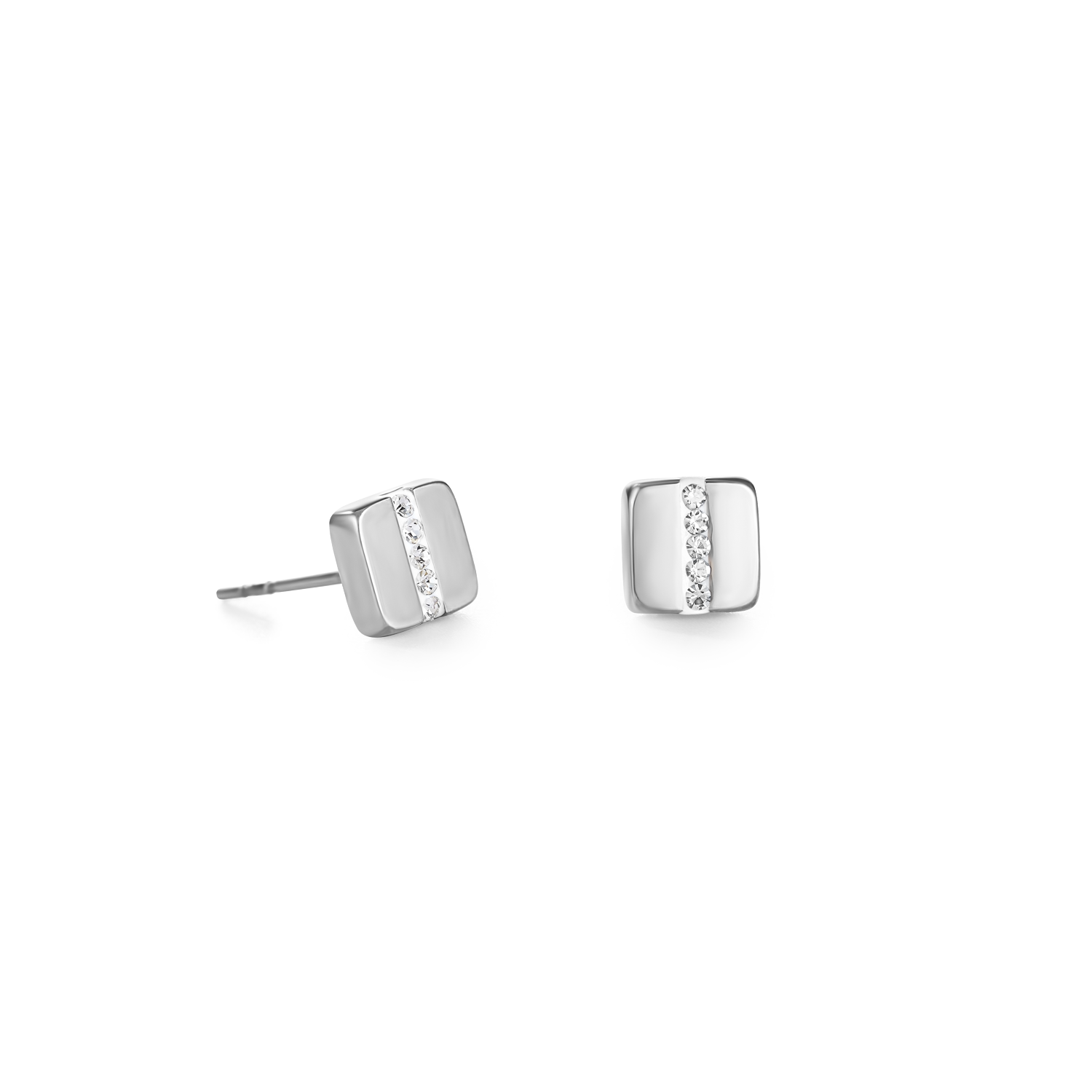 Orecchini acciaio inox quadrato e cristalli pavé strisce cristallo