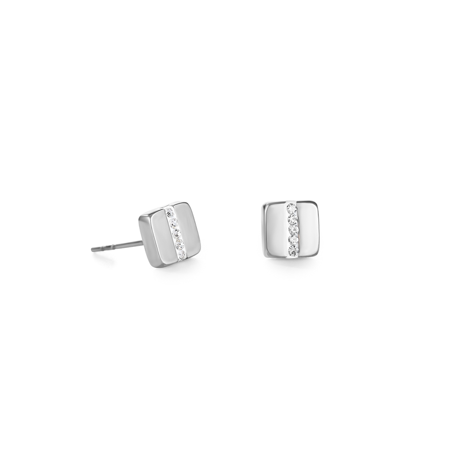 Orecchini acciaio inox quadrato e cristalli pavé strisce cristallo
