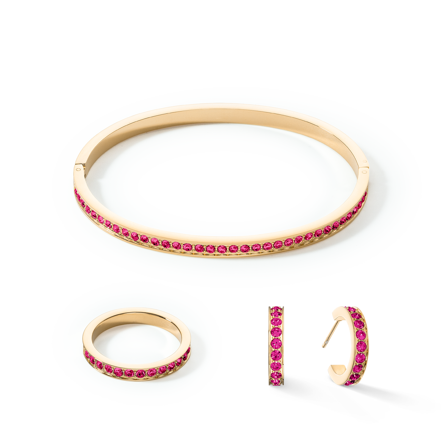 Bracciale rigido in acciaio inossidabile e cristalli oro-rosa 19