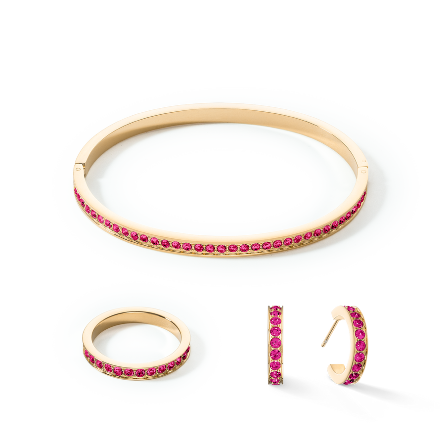 Bracciale rigido in acciaio inossidabile e cristalli oro-rosa 19