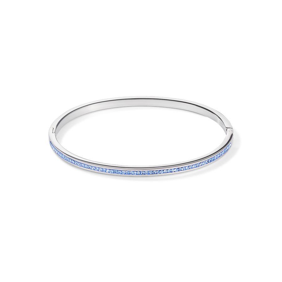 Bracciale acciaio inox argento e cristalli pavé azzurro 17