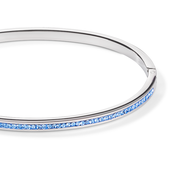 Bracciale acciaio inox argento e cristalli pavé azzurro 17