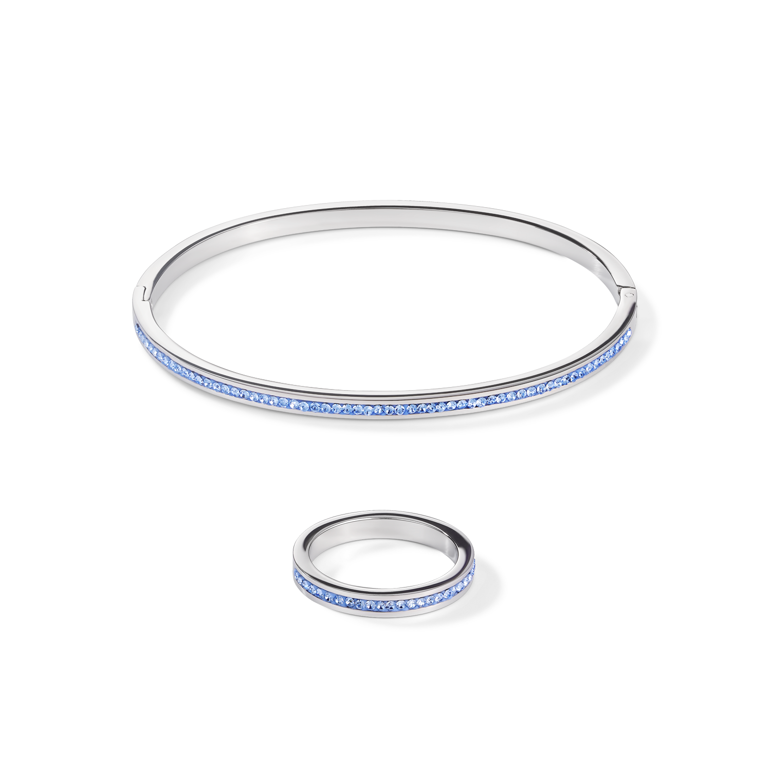 Bracciale acciaio inox argento e cristalli pavé azzurro 17