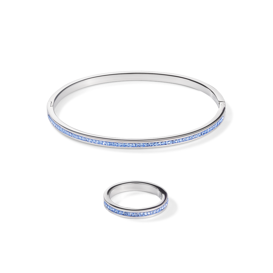 Bracciale acciaio inox argento e cristalli pavé azzurro 17