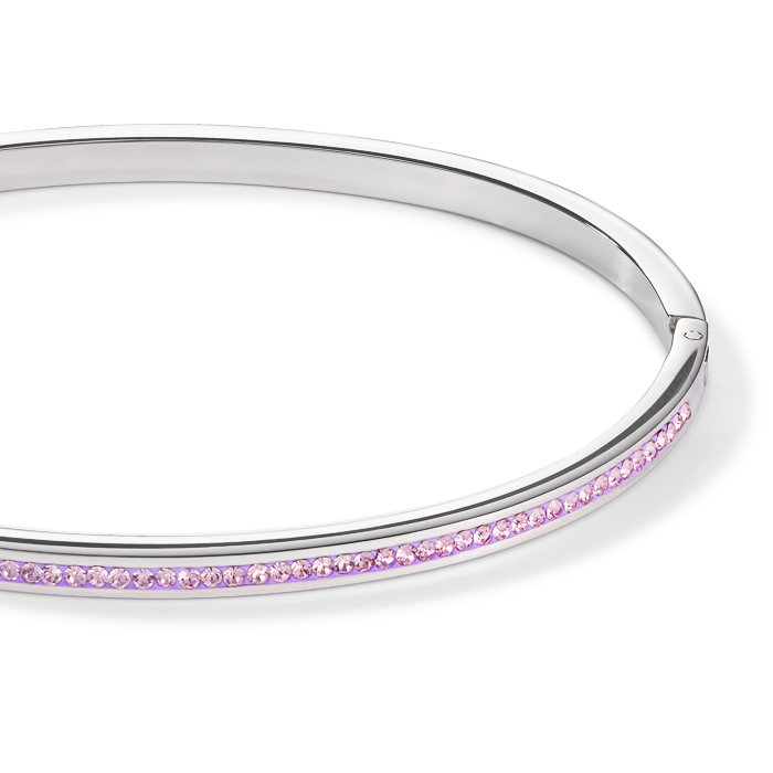 Bracciale acciaio inox argento e cristalli pavé ametista chiara 17