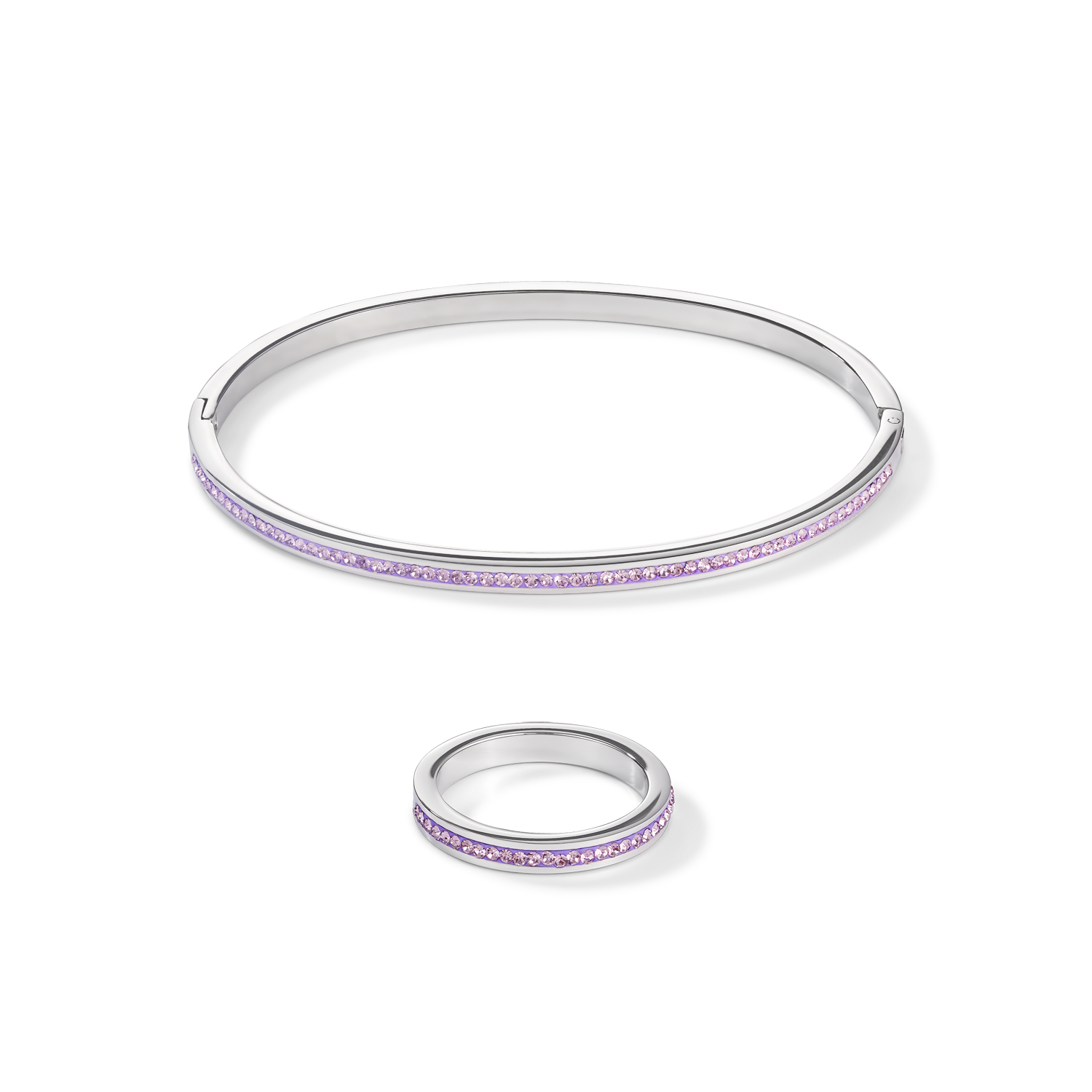 Bracciale acciaio inox argento e cristalli pavé ametista chiara 17