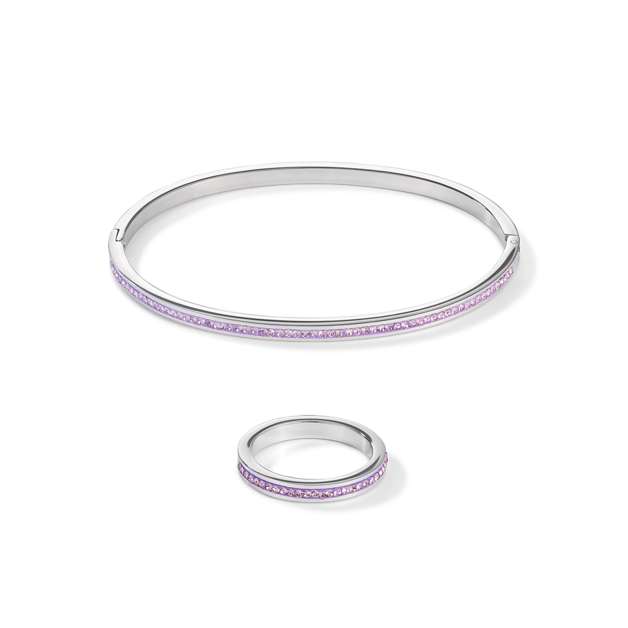Bracciale acciaio inox argento e cristalli pavé ametista chiara 17