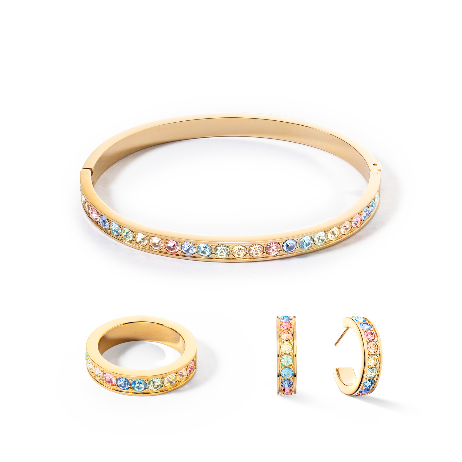 Bracciale acciaio inox e cristalli oro multi pastello 17