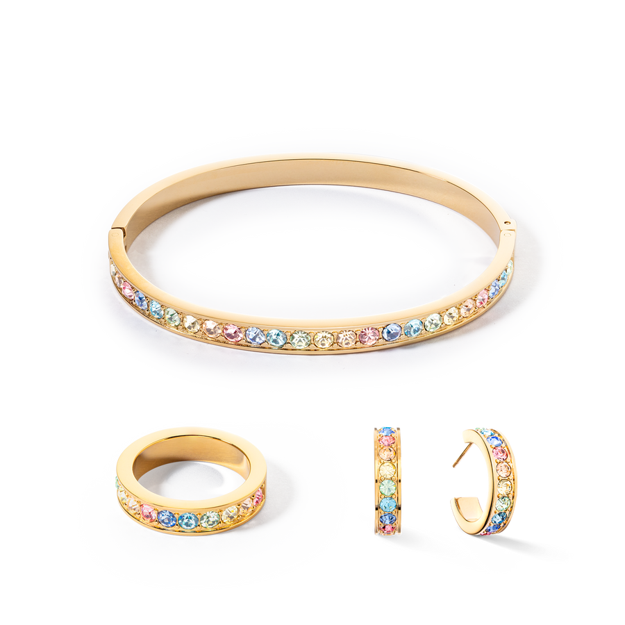 Bracciale acciaio inox e cristalli oro multi pastello 17