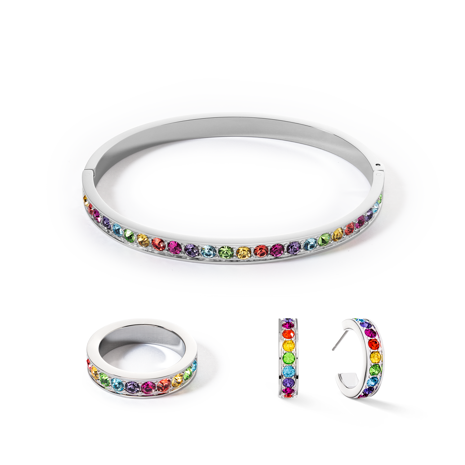 Bracciale acciaio inox e cristalli argento multicolor 19