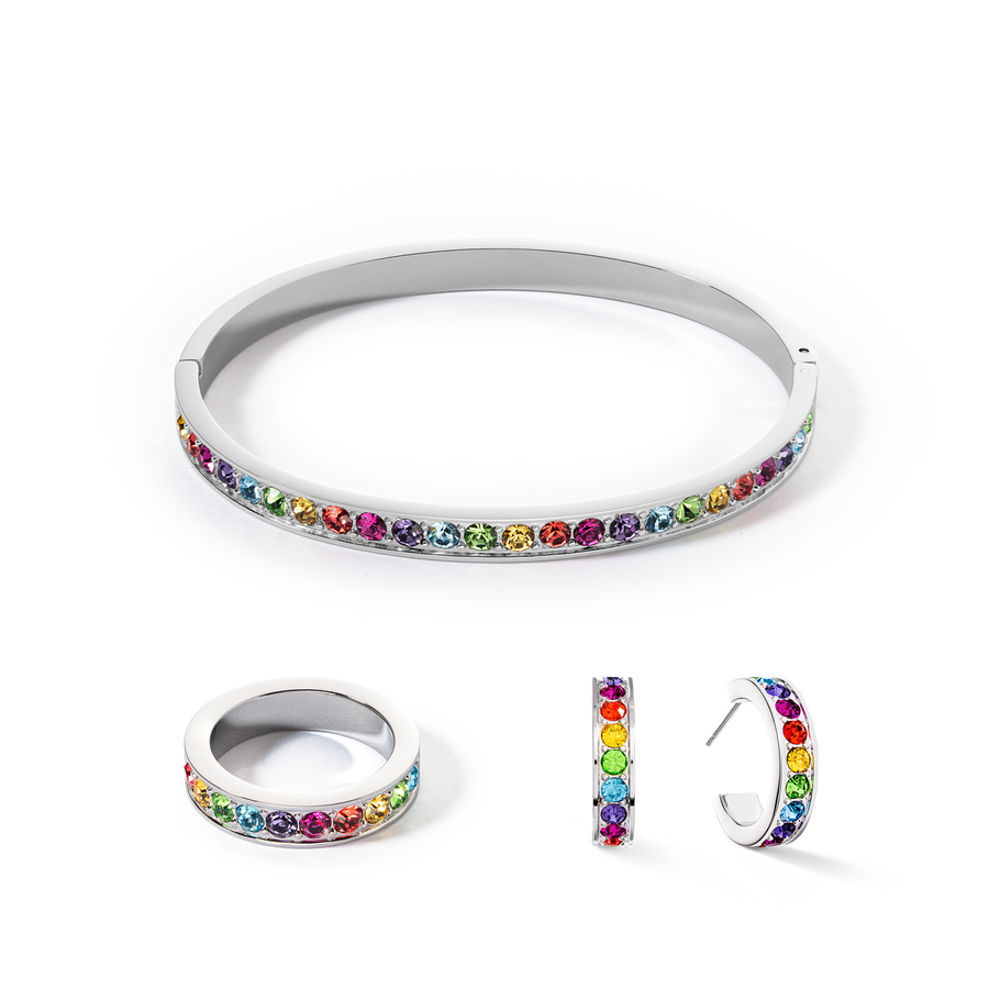 Bracciale acciaio inox e cristalli argento multicolor 19