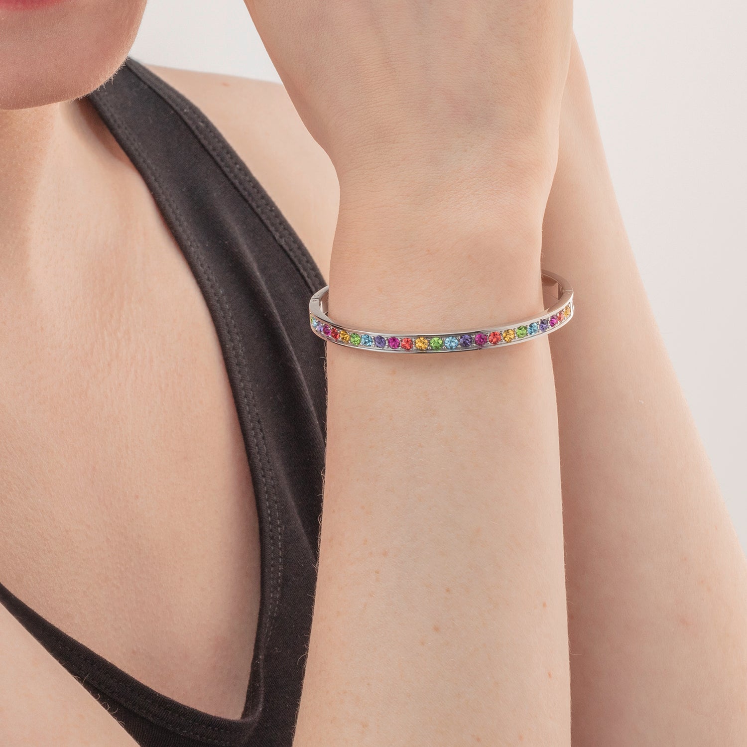 Bracciale acciaio inox e cristalli argento multicolor 19