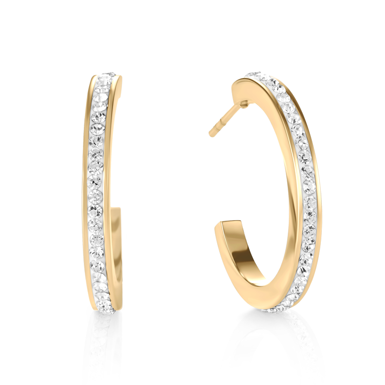 Orecchini creoli 20 acciaio inox oro e cristalli pavé multicolor