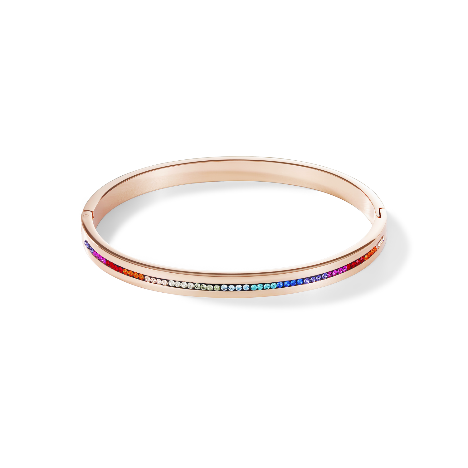 Bracciale acciaio inox oro rosé e cristalli pavé strisce multicolor 17