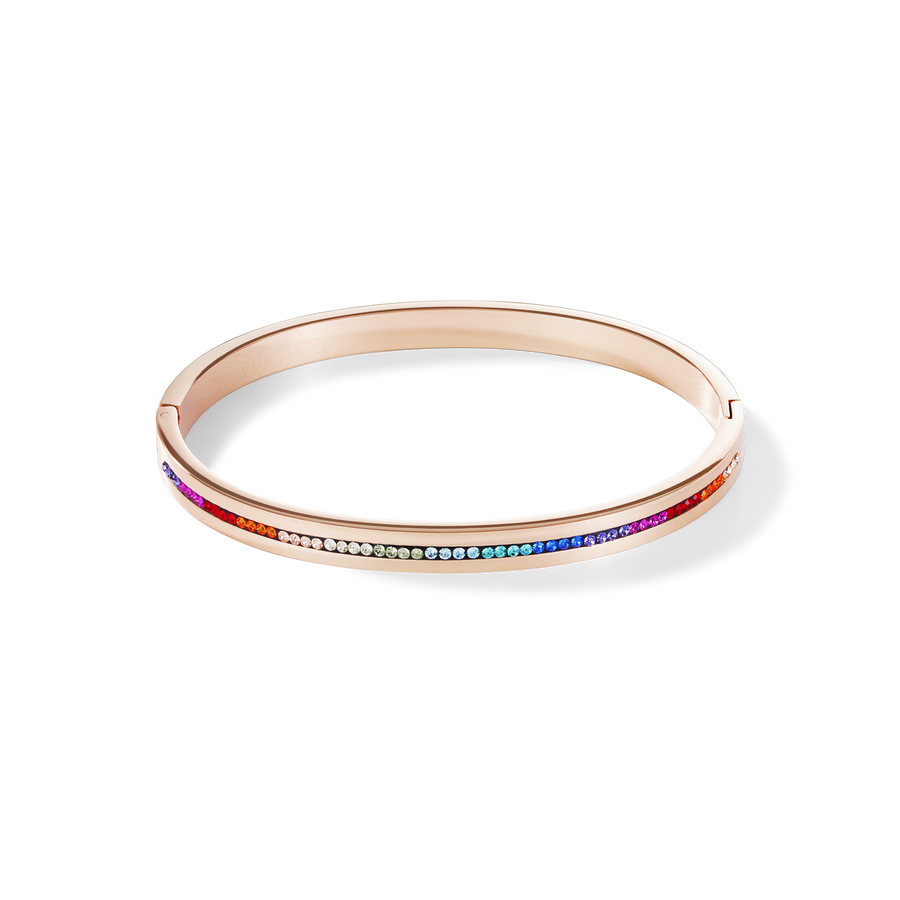 Bracciale acciaio inox oro rosé e cristalli pavé strisce multicolor 17