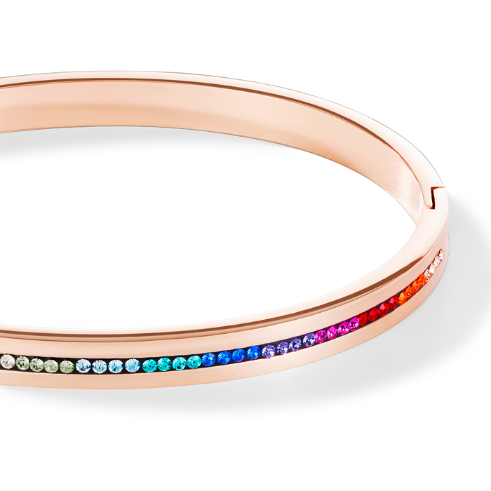 Bracciale acciaio inox oro rosé e cristalli pavé strisce multicolor 17