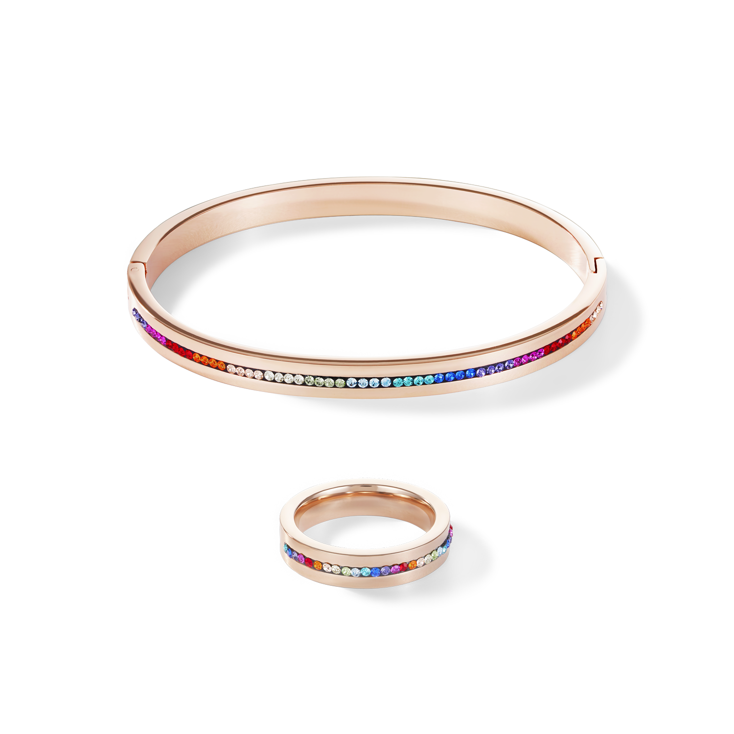 Bracciale acciaio inox oro rosé e cristalli pavé strisce multicolor 17