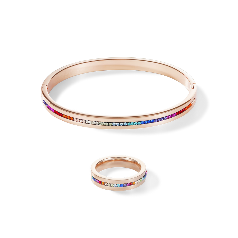 Bracciale acciaio inox oro rosé e cristalli pavé strisce multicolor 17