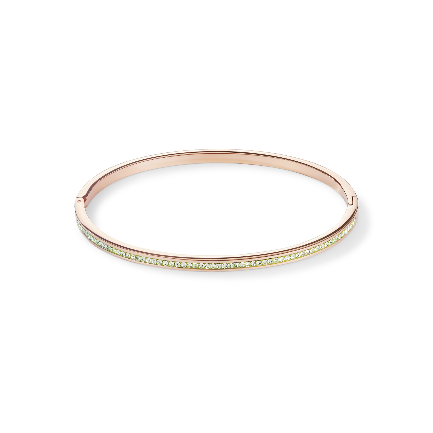 Bracciale sottile acciaio inox oro rosé e cristalli pavé verde chiaro 17