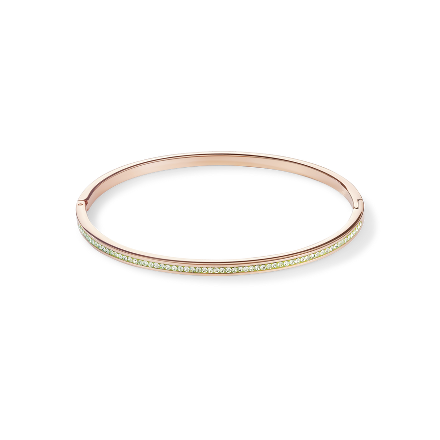 Bracciale sottile acciaio inox oro rosé e cristalli pavé verde chiaro 17