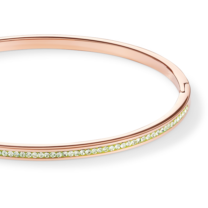 Bracciale sottile acciaio inox oro rosé e cristalli pavé verde chiaro 17