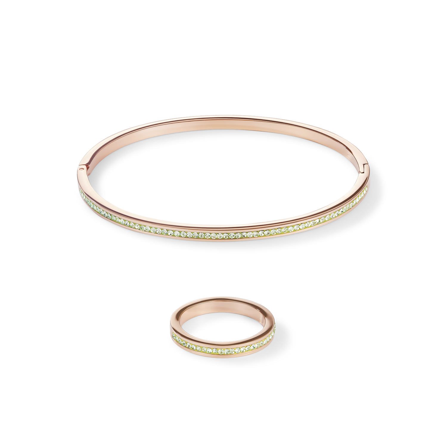 Bracciale sottile acciaio inox oro rosé e cristalli pavé verde chiaro 17