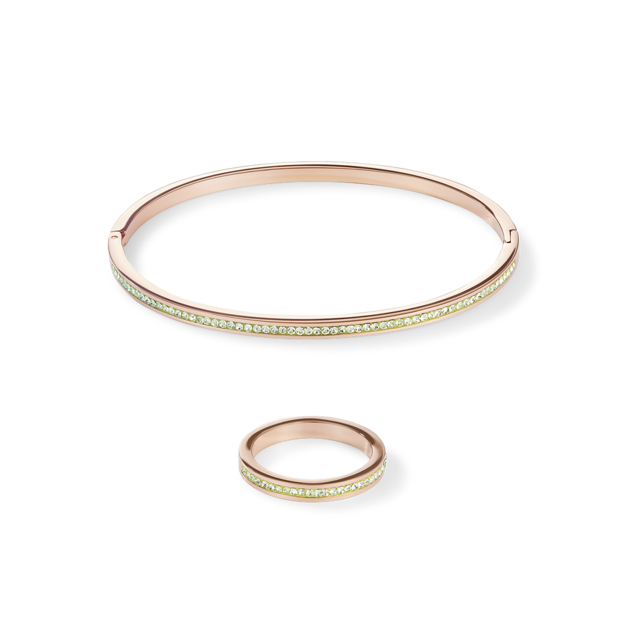 Bracciale sottile acciaio inox oro rosé e cristalli pavé verde chiaro 17